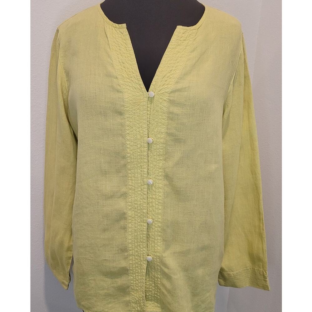 Liz Claiborne Yellow Linen Blouse PL Cottagecore EUC